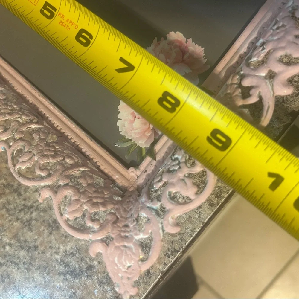 Gorgeous Vintage Pink Roses Brass metal glass serving or Vanity Tray Upcycled